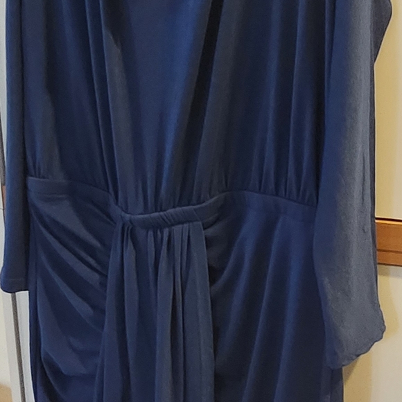 NWT- Size XL- PRETTYGARDEN Blue Ruched Midi Dress,Long Sleeve with Draped Front - Picture 3 of 16